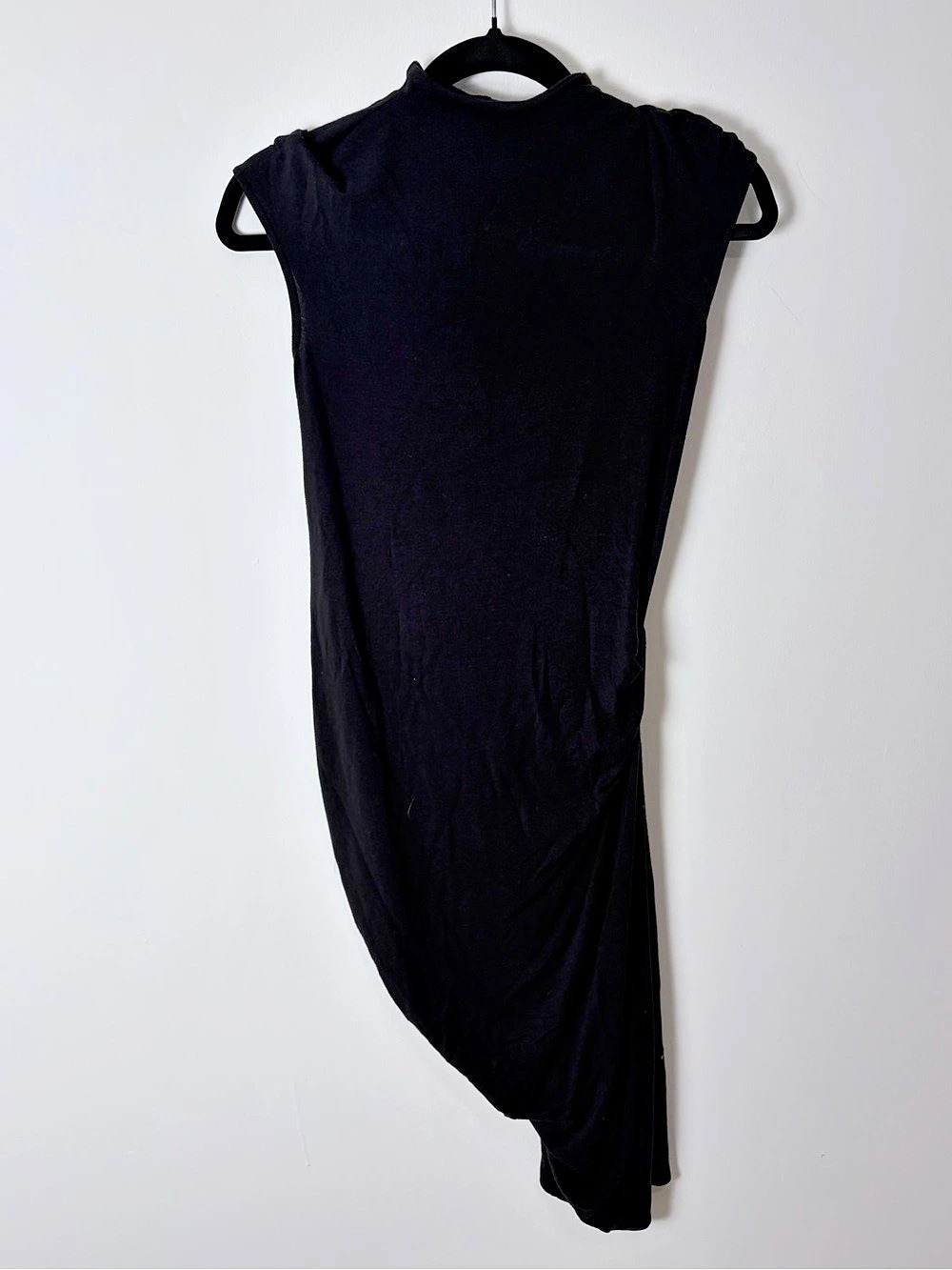 Helmut Lang Black Draped Asymmetric Mock Neck Dress P/XS
